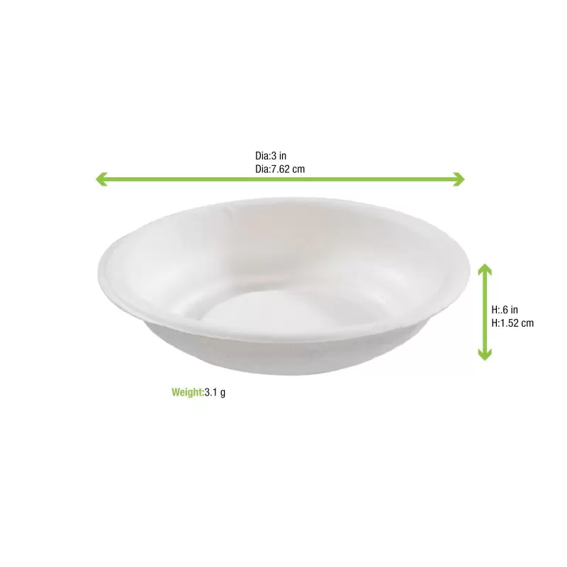 PacknWood Round White Sugarcane Plate - 2.9'' - 3000 pcs PacknWood Round White Sugarcane Plate - 2.9'' - 3000 pcs
