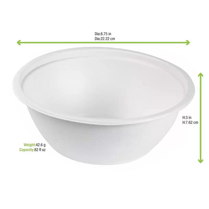 PacknWood White Sugarcane Salad Bowl - 80oz Diam.9.4 H:3.3'' - 100 pcs PacknWood White Sugarcane Salad Bowl - 80oz Diam.9.4 H:3.3'' - 100 pcs