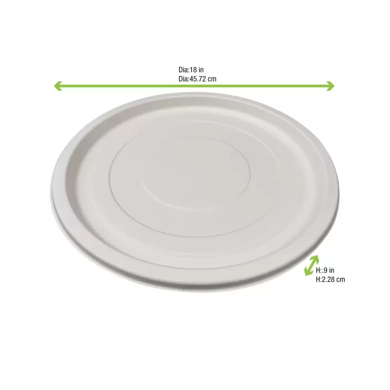 PacknWood White Round Sugarcane Platter - Diam.18'' H:1'' - 24 pcs PacknWood White Round Sugarcane Platter - Diam.18'' H:1'' - 24 pcs