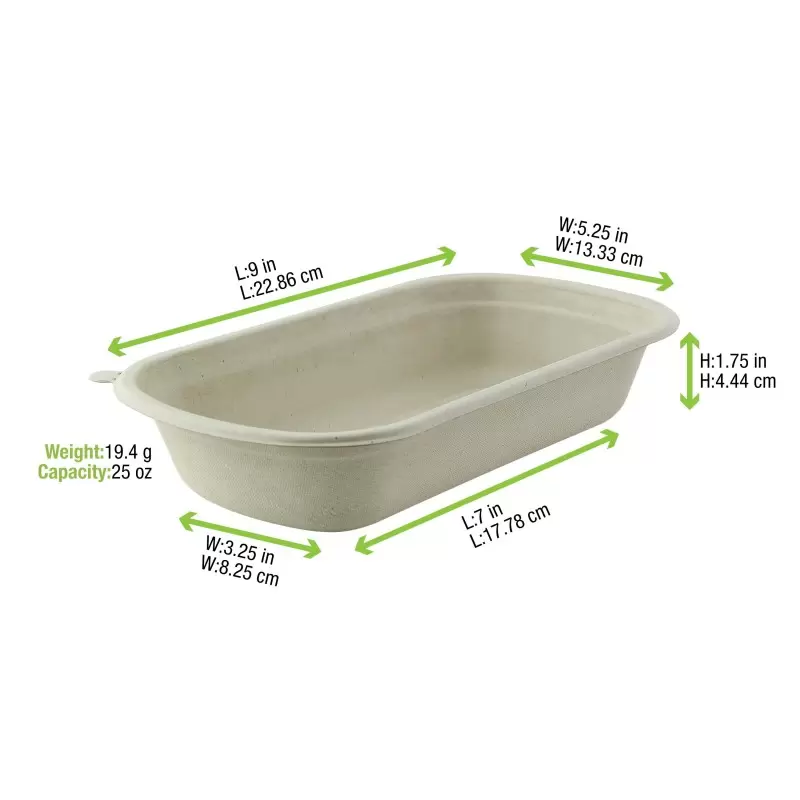 PacknWood Rectangular Brown Sugarcane Container - 25oz L:9'' W:5.3'' H:1.4'' - 250 pcs PacknWood Rectangular Brown Sugarcane Container - 25oz L:9'' W:5.3'' H:1.4'' - 250 pcs
