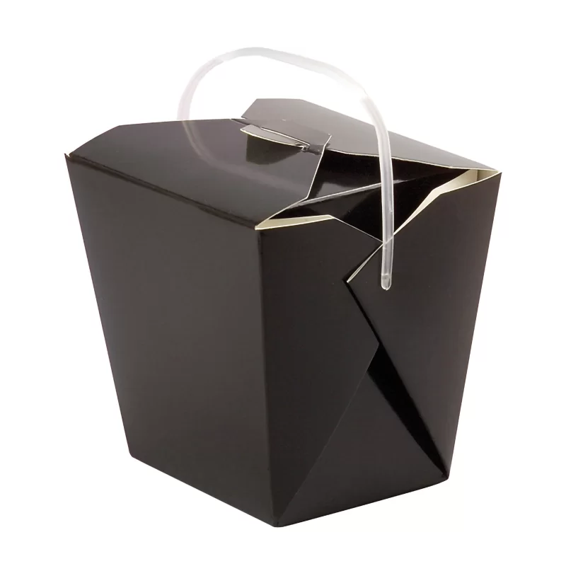 PacknWood Black Take Out Box With Handle - L:4 x W:3.55 x H:4.15'' - 450 pcs PacknWood Black Take Out Box With Handle - L:4 x W:3.55 x H:4.15'' - 450 pcs