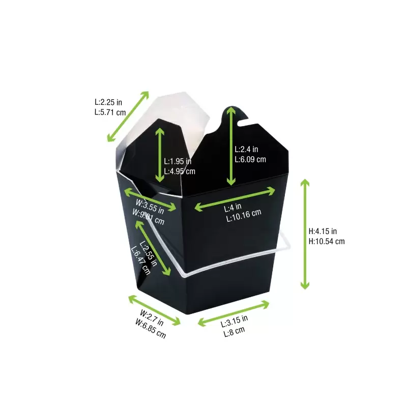 PacknWood Black Take Out Box With Handle - L:4 x W:3.55 x H:4.15'' - 450 pcs PacknWood Black Take Out Box With Handle - L:4 x W:3.55 x H:4.15'' - 450 pcs