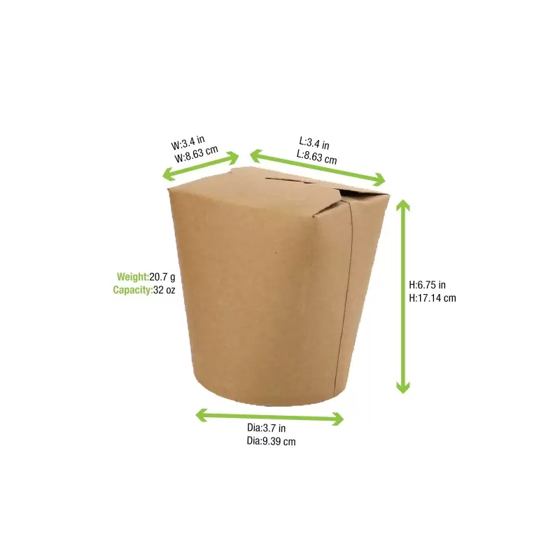 PacknWood Kraft Take Out Container - 32oz Diam.3.8'' H:4.5'' - 500 pcs PacknWood Kraft Take Out Container - 32oz Diam.3.8'' H:4.5'' - 500 pcs