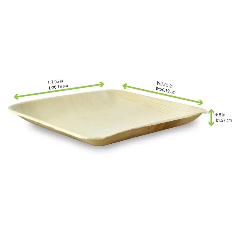 PacknWood Square Palm Leaf Plate With Rounded Corners - L:7.9'' W:7.9'' H:0.8'' - 100 pcs PacknWood Square Palm Leaf Plate With Rounded Corners - L:7.9'' W:7.9'' H:0.8'' - 100 pcs