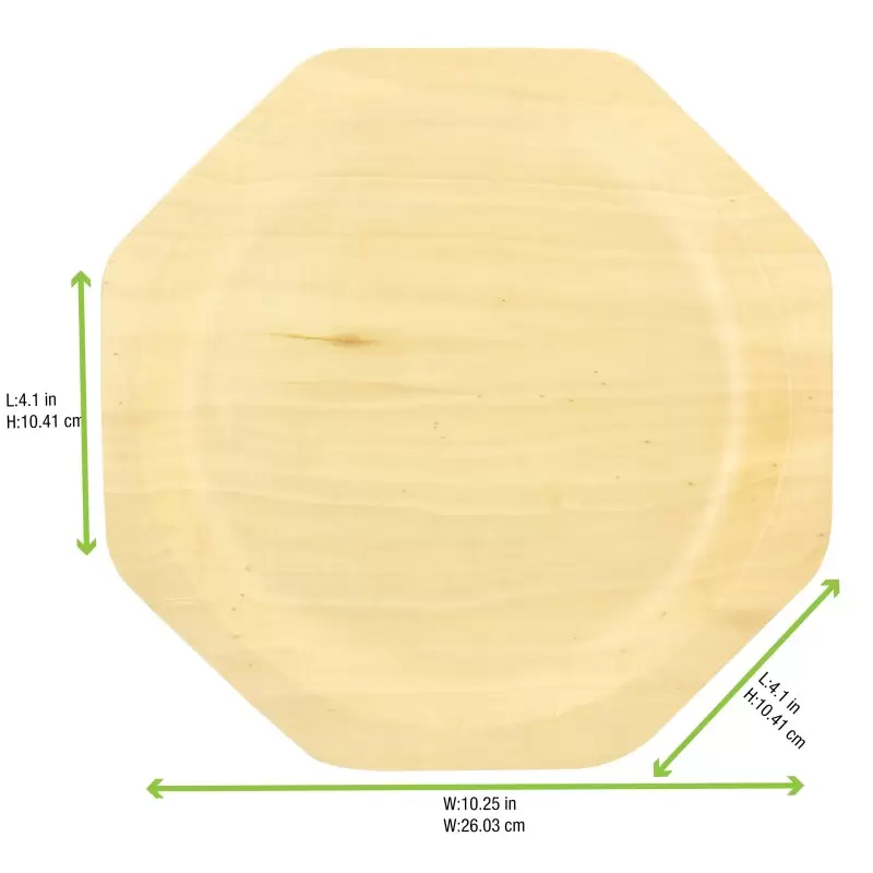 PacknWood Octagonal Wooden Plate - 10'' - 200 pcs PacknWood Octagonal Wooden Plate - 10'' - 200 pcs