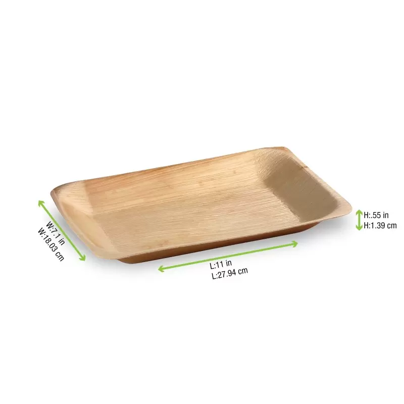 PacknWood Rectangular Palm Leaf Tray - 11.02 x 7.08 x 0.59'' - 100 pcs PacknWood Rectangular Palm Leaf Tray - 11.02 x 7.08 x 0.59'' - 100 pcs