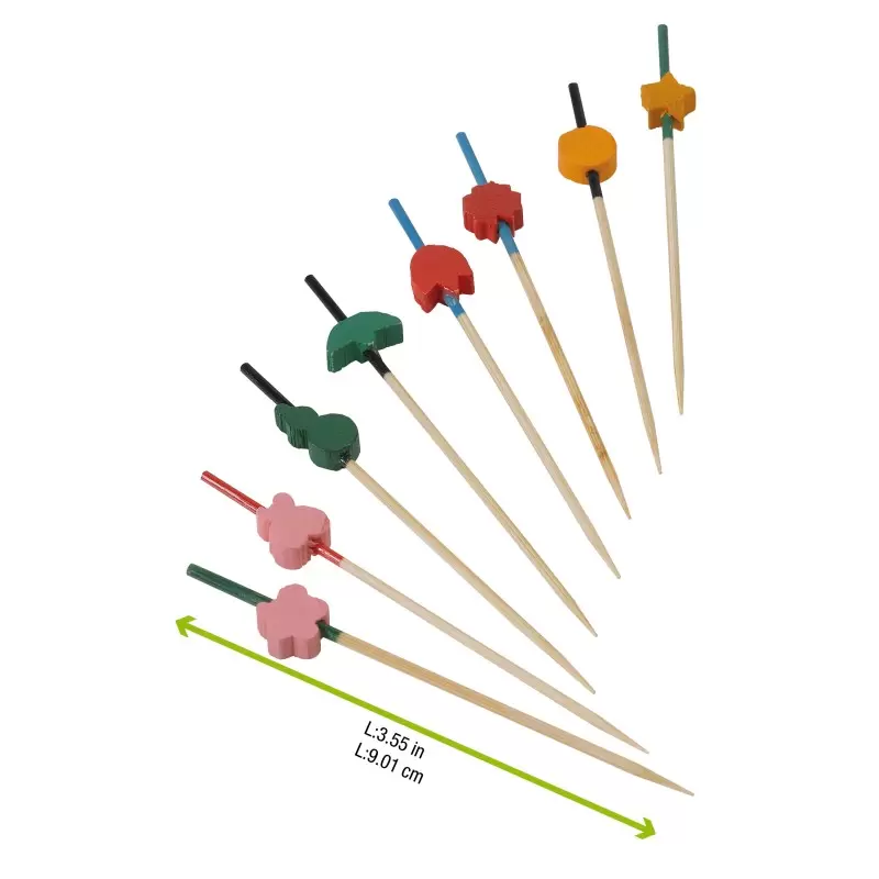 PacknWood Bamboo Art Skewers (Assorted Colors & Designs) - 3.5'' - 2000 pcs PacknWood Bamboo Art Skewers (Assorted Colors & Designs) - 3.5'' - 2000 pcs