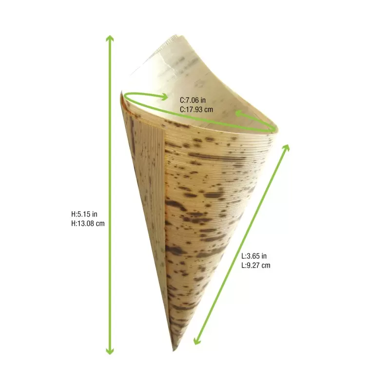 PacknWood Bamboo Leaf Cone 2 Layers - 1.5oz Diam.1.9'' H:5.1 x 3.5'' - 1000 pcs PacknWood Bamboo Leaf Cone 2 Layers - 1.5oz Diam.1.9'' H:5.1 x 3.5'' - 1000 pcs