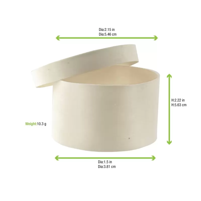 PacknWood Round Wooden Box With Lid - 3oz Diam.2.3'' H:1.6'' - 100 pcs PacknWood Round Wooden Box With Lid - 3oz Diam.2.3'' H:1.6'' - 100 pcs
