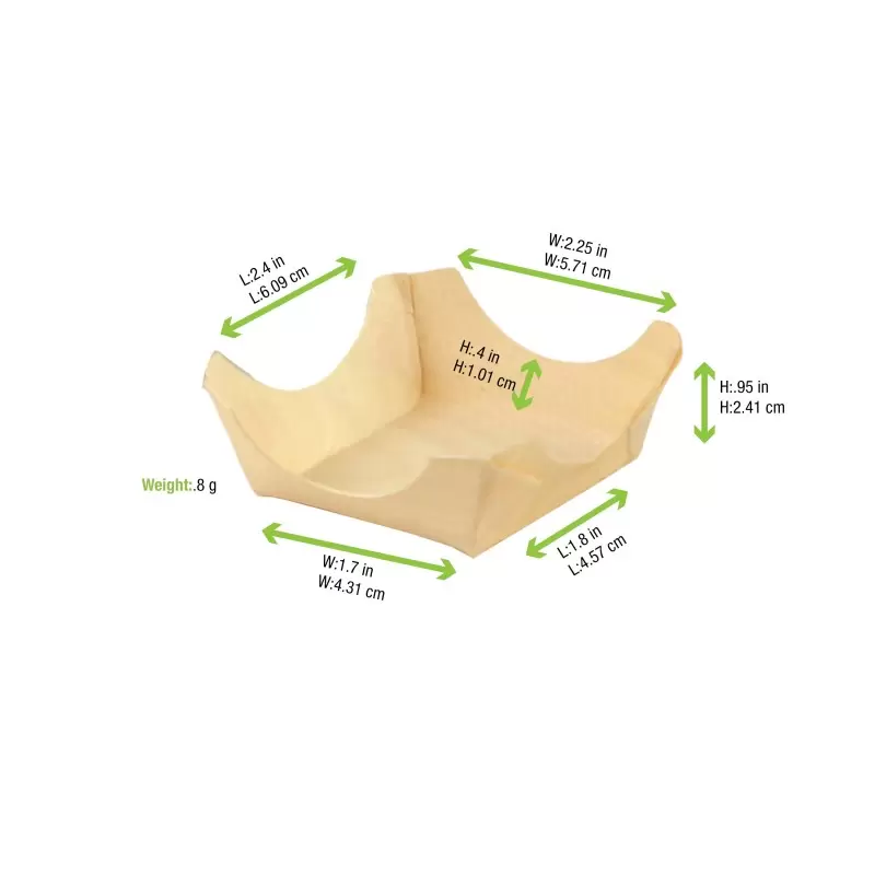 PacknWood Wooden Square Plate - 2.35 x 2.35 x 0.6'' - 250 pcs PacknWood Wooden Square Plate - 2.35 x 2.35 x 0.6'' - 250 pcs