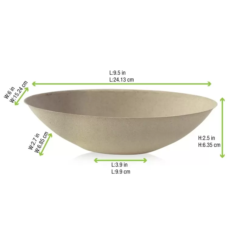 PacknWood Bio N Chic Brown Oval Sugarcane Bowl - 34oz 9.4 x 5.7'' - 250 pcs PacknWood Bio N Chic Brown Oval Sugarcane Bowl - 34oz 9.4 x 5.7'' - 250 pcs