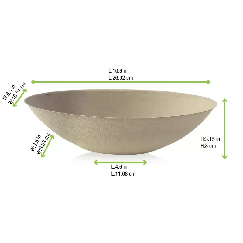 PacknWood Bio N Chic Brown Oval Sugarcane Bowl - 51oz 10.6 x 6.2'' - 100 pcs PacknWood Bio N Chic Brown Oval Sugarcane Bowl - 51oz 10.6 x 6.2'' - 100 pcs