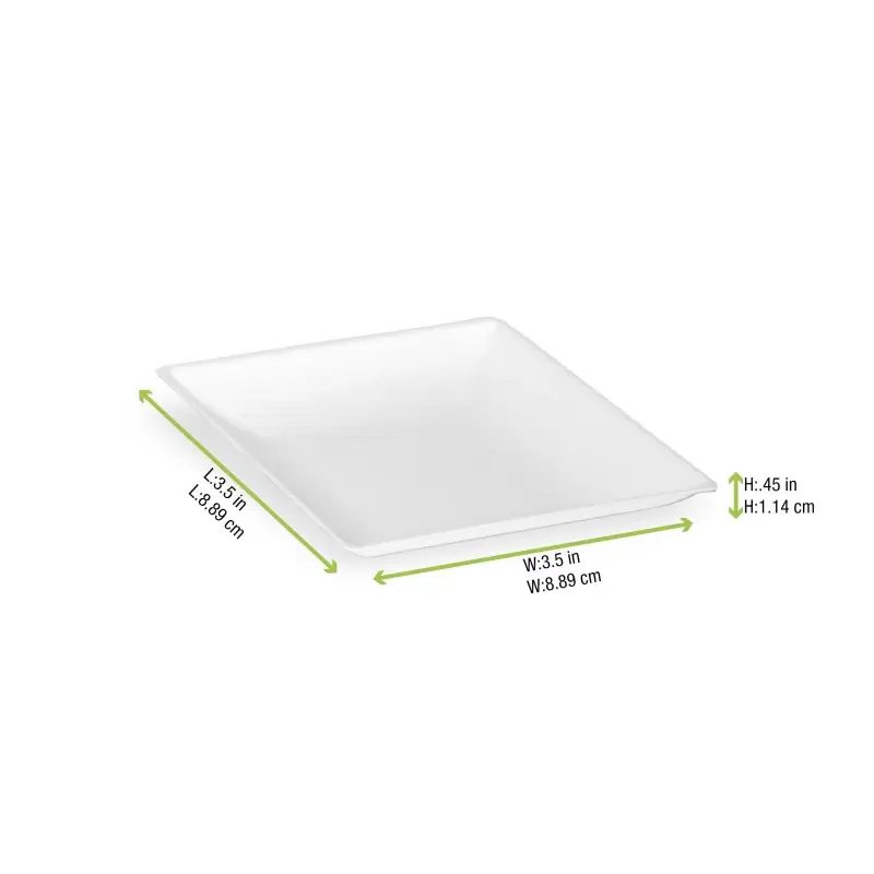 PacknWood Bio N Chic Mini White Sugarcane Plate - 3.5 x 3.5'' - 100 pcs PacknWood Bio N Chic Mini White Sugarcane Plate - 3.5 x 3.5'' - 100 pcs