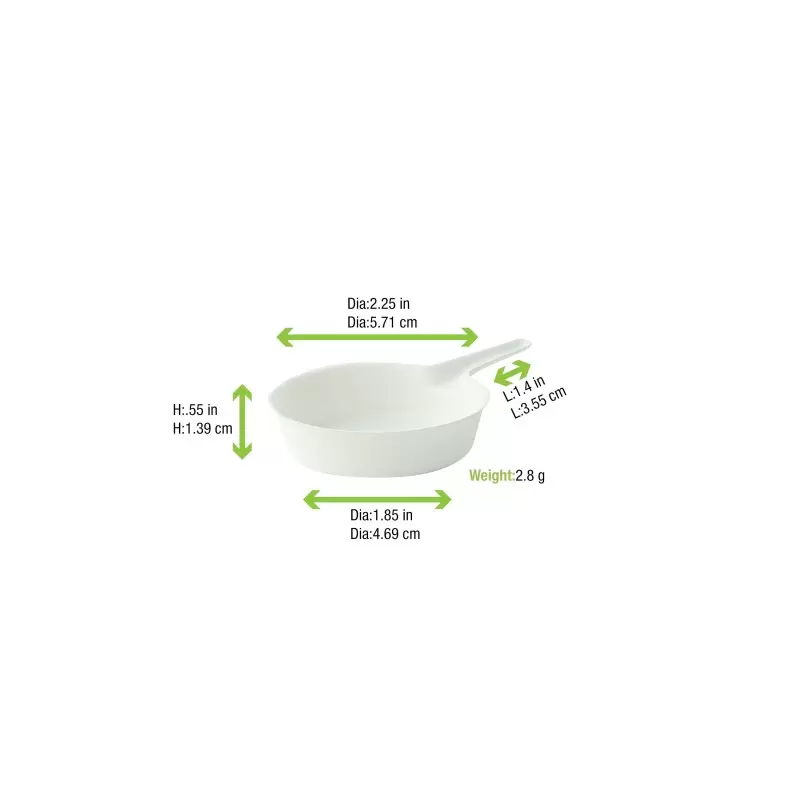 PacknWood Bio N Chic Shallow Pan White Sugarcane Dish - 3.6 x 2.2 x 0.6'' - 300 pcs PacknWood Bio N Chic Shallow Pan White Sugarcane Dish - 3.6 x 2.2 x 0.6'' - 300 pcs