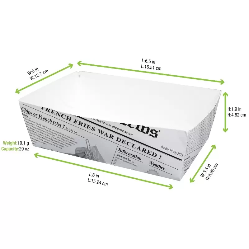 PacknWood Sturdy Newspaper Printed Basket - 29oz 5.9 x 3.5 x 2.0'' - 400 pcs PacknWood Sturdy Newspaper Printed Basket - 29oz 5.9 x 3.5 x 2.0'' - 400 pcs