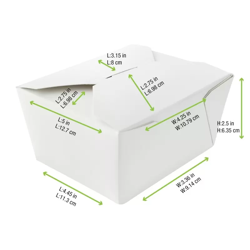 PacknWood White Meal Box - 25oz Base: 4.5 x 3.5 x 2.5'' T - 450 pcs PacknWood White Meal Box - 25oz Base: 4.5 x 3.5 x 2.5'' T - 450 pcs