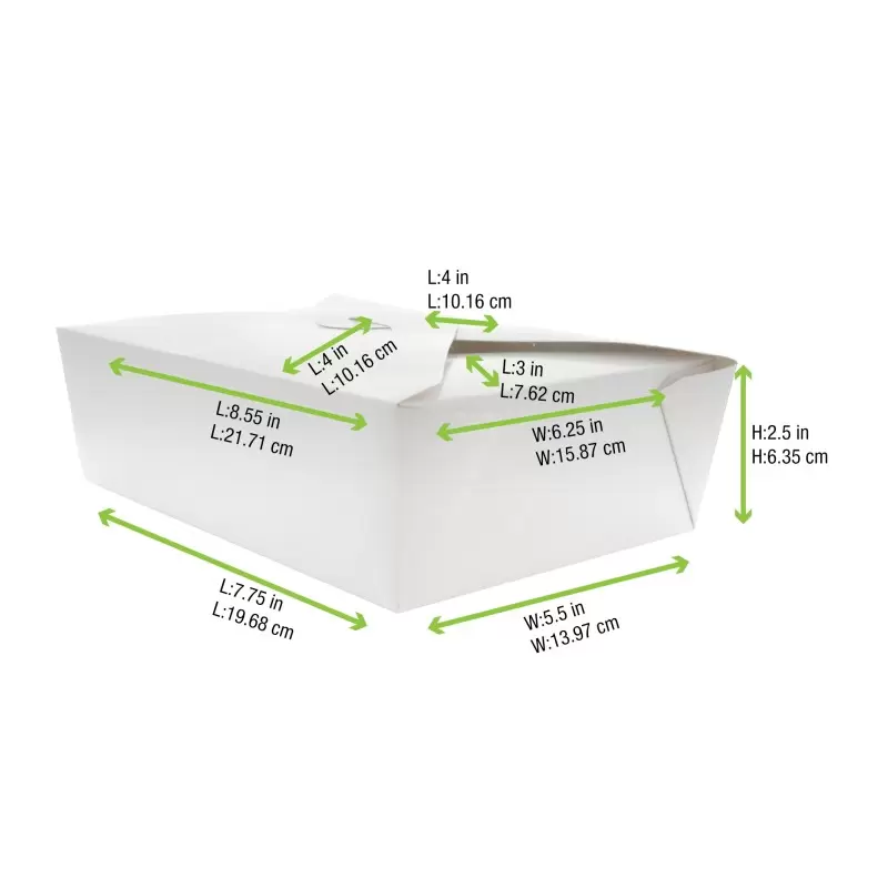 PacknWood White Meal Box - 70oz Base:7.7 x 5.5 x 2.5'' To - 200 pcs PacknWood White Meal Box - 70oz Base:7.7 x 5.5 x 2.5'' To - 200 pcs