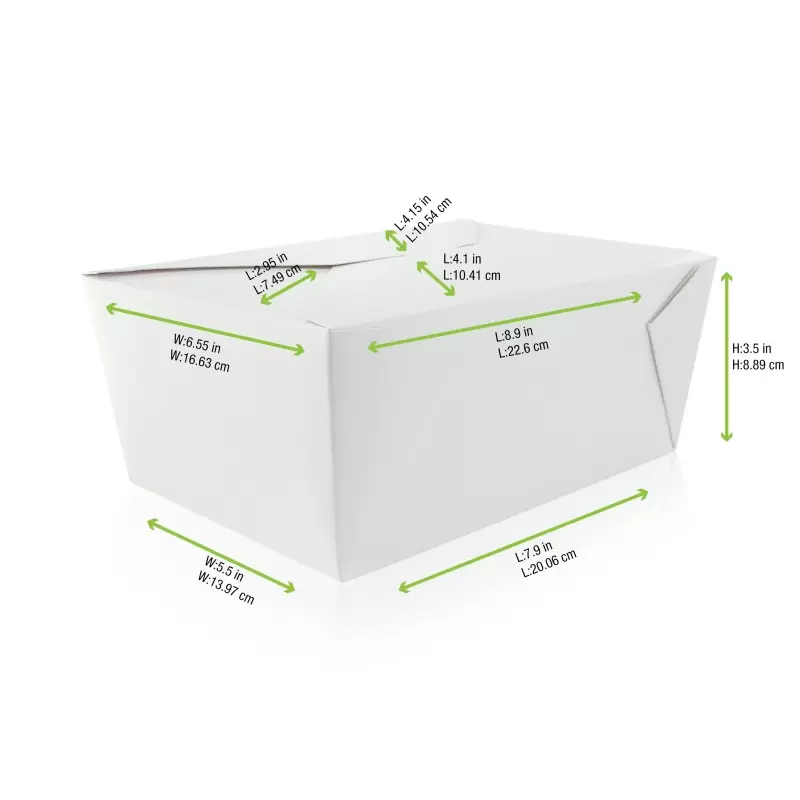 PacknWood White Meal Box - 100oz Base:7.7 x 5.5 x 3.5'' - 160 pcs PacknWood White Meal Box - 100oz Base:7.7 x 5.5 x 3.5'' - 160 pcs