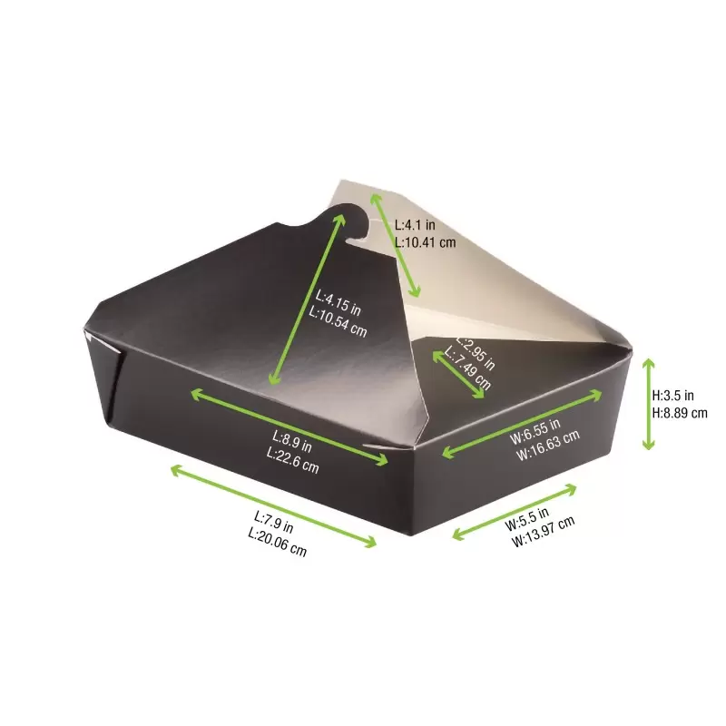 PacknWood Black Meal Box - 10oz Base:7.7 x 5.5 x 3.5'' To - 160 pcs PacknWood Black Meal Box - 10oz Base:7.7 x 5.5 x 3.5'' To - 160 pcs