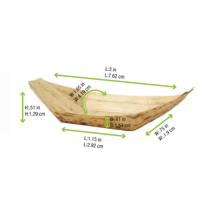 PacknWood Bamboo Leaf Boat - 0.5oz 3 x 1.6 x 0.4'' - 2000 pcs PacknWood Bamboo Leaf Boat - 0.5oz 3 x 1.6 x 0.4'' - 2000 pcs