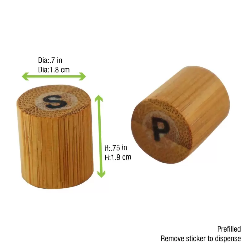 PacknWood Bamboo Mini Salt & Pepper Set (Prefilled) - Diam.0.7'' H:0.75'' - 100 pcs PacknWood Bamboo Mini Salt & Pepper Set (Prefilled) - Diam.0.7'' H:0.75'' - 100 pcs