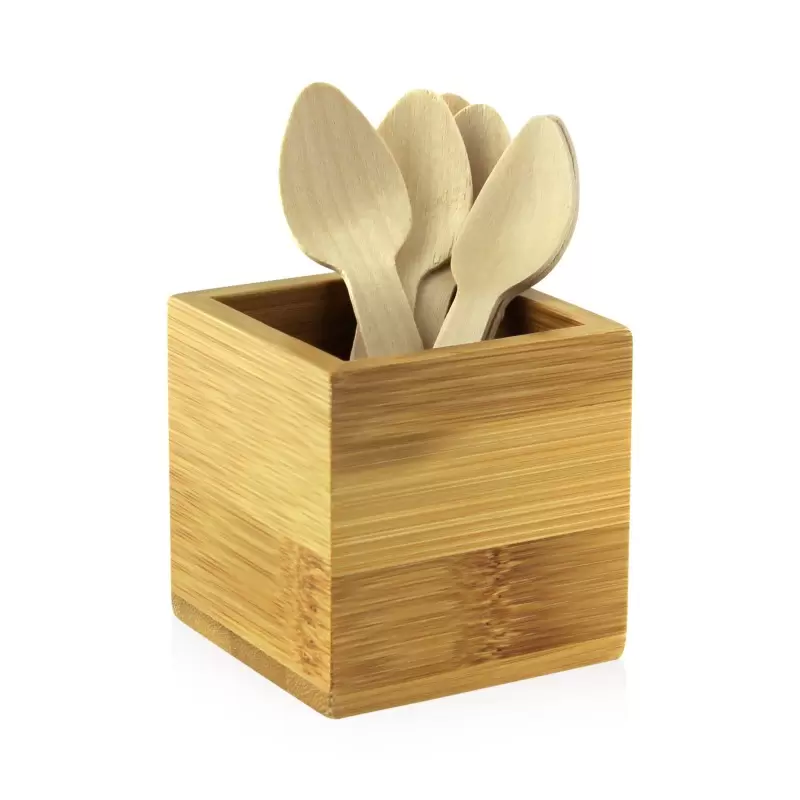 PacknWood Bamboo Cutlery & Napkin Holder - 2.5 x 2.5 x 2.5'' - 10 pcs PacknWood Bamboo Cutlery & Napkin Holder - 2.5 x 2.5 x 2.5'' - 10 pcs