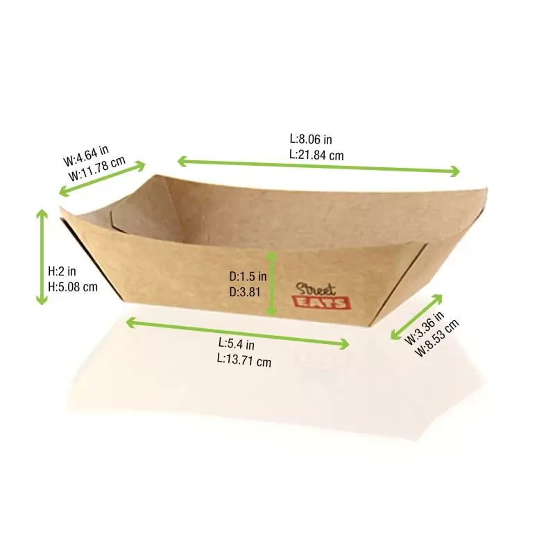 PacknWood Multi Use Large Kraft Paper Boat - 27oz 8.7 x 5.7 x 1.4'' - 500 pcs PacknWood Multi Use Large Kraft Paper Boat - 27oz 8.7 x 5.7 x 1.4'' - 500 pcs