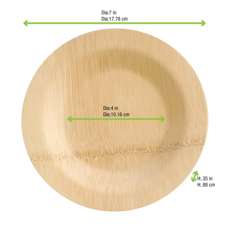 PacknWood Bamboo Veneer Round Plate - Diam.7'' - 50 pcs PacknWood Bamboo Veneer Round Plate - Diam.7'' - 50 pcs