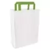 PacknWood White Paper Bag With Green Handles - H:11'' Gusset:6.6 x 10.3'' - 250 pcs