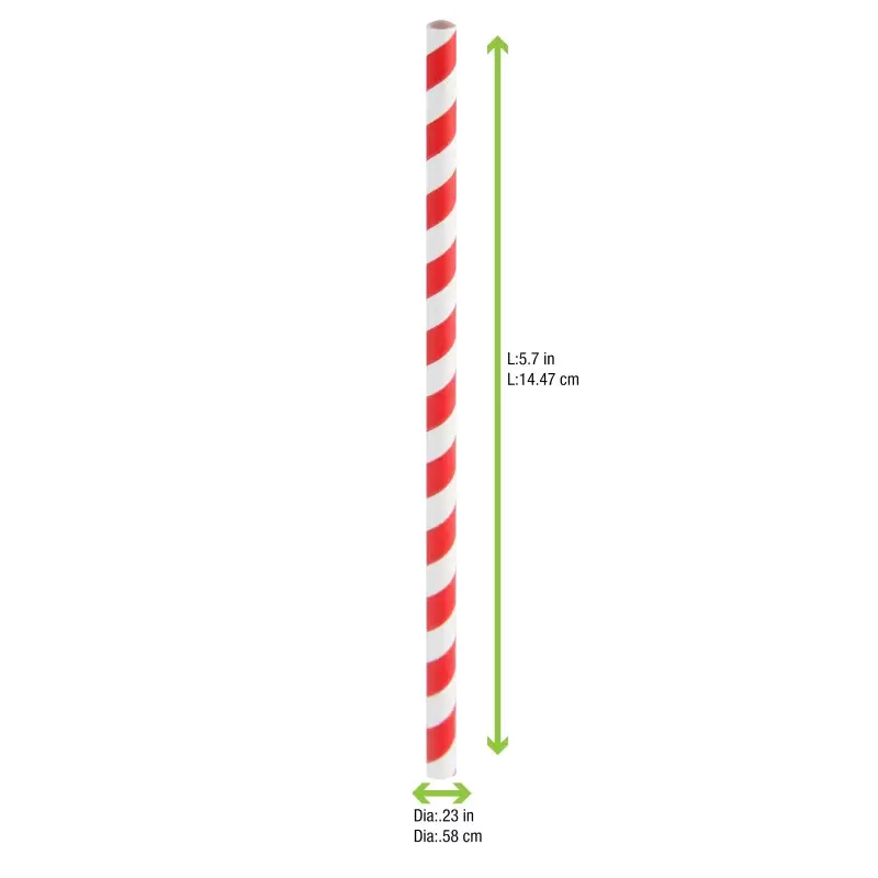 PacknWood Durable Red & White Striped Cocktail Paper Straws - Unwrapped - Diam.0.2'' H:5.7'' - 3000 pcs PacknWood Durable Red & White Striped Cocktail Paper Straws - Unwrapped - Diam.0.2'' H:5.7'' - 3000 pcs