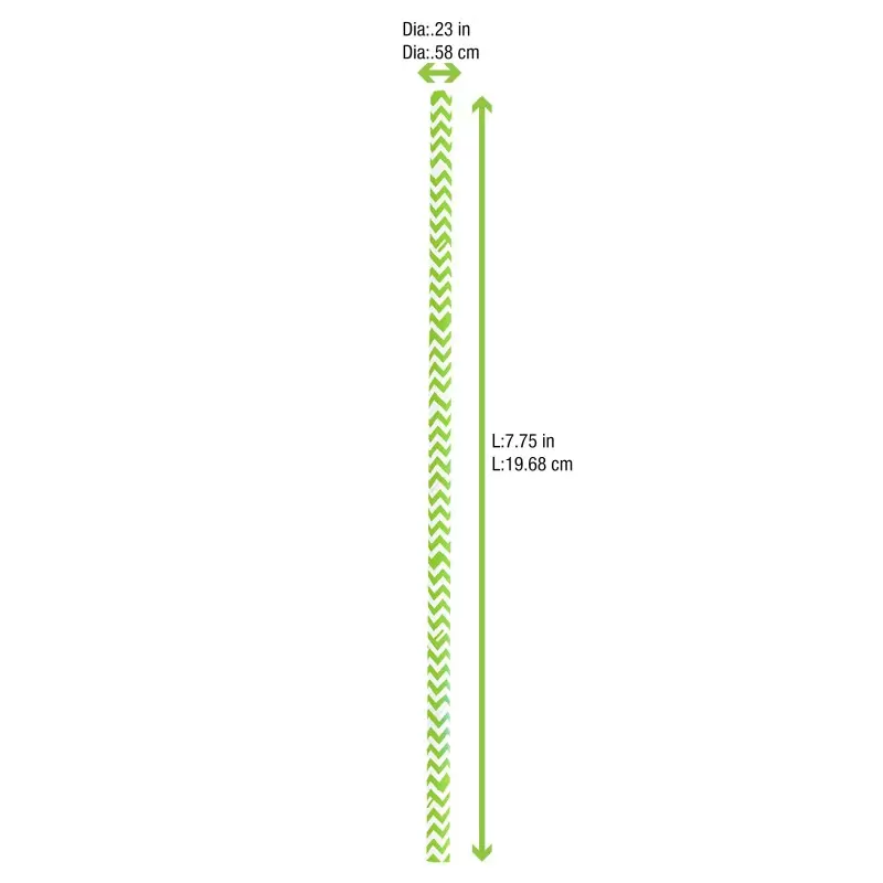 PacknWood Durable Lime Green & White Design Paper Straws - Unwrapped - Diam.0.2'' L:7.75'' - 3000 pcs PacknWood Durable Lime Green & White Design Paper Straws - Unwrapped - Diam.0.2'' L:7.75'' - 3000 pcs