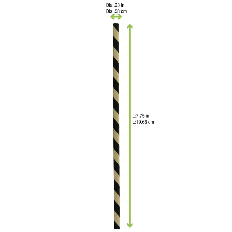 PacknWood Durable Black And Kraft Paper Straws - Wrapped - Diam.0.2'' L:7.75'' - 3000 pcs PacknWood Durable Black And Kraft Paper Straws - Wrapped - Diam.0.2'' L:7.75'' - 3000 pcs