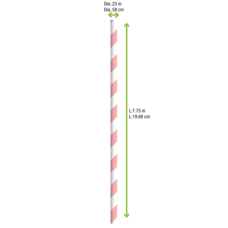 PacknWood Durable Pink & White Striped Paper Straws - Wrapped - Diam.0.2'' L:7.75'' - 3000 pcs PacknWood Durable Pink & White Striped Paper Straws - Wrapped - Diam.0.2'' L:7.75'' - 3000 pcs