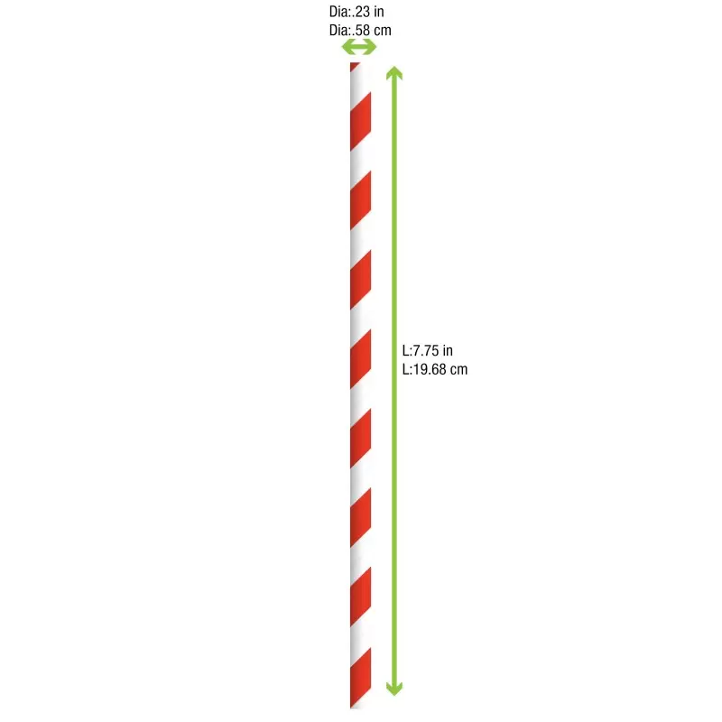 PacknWood Durable Red & White Striped Paper Straws - Unwrapped - Diam.0.2'' L:7.75'' - 3000 pcs PacknWood Durable Red & White Striped Paper Straws - Unwrapped - Diam.0.2'' L:7.75'' - 3000 pcs