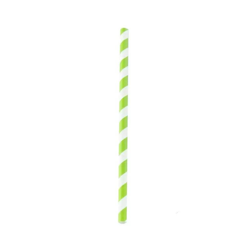 PacknWood Durable Lime Green & White Striped Giant Smoothie Paper Straws - Unwrapped - Diam.0.3'' L:7.75'' - 3000 pcs PacknWood Durable Lime Green & White Striped Giant Smoothie Paper Straws - Unwrapped - Diam.0.3'' L:7.75'' - 3000 pcs