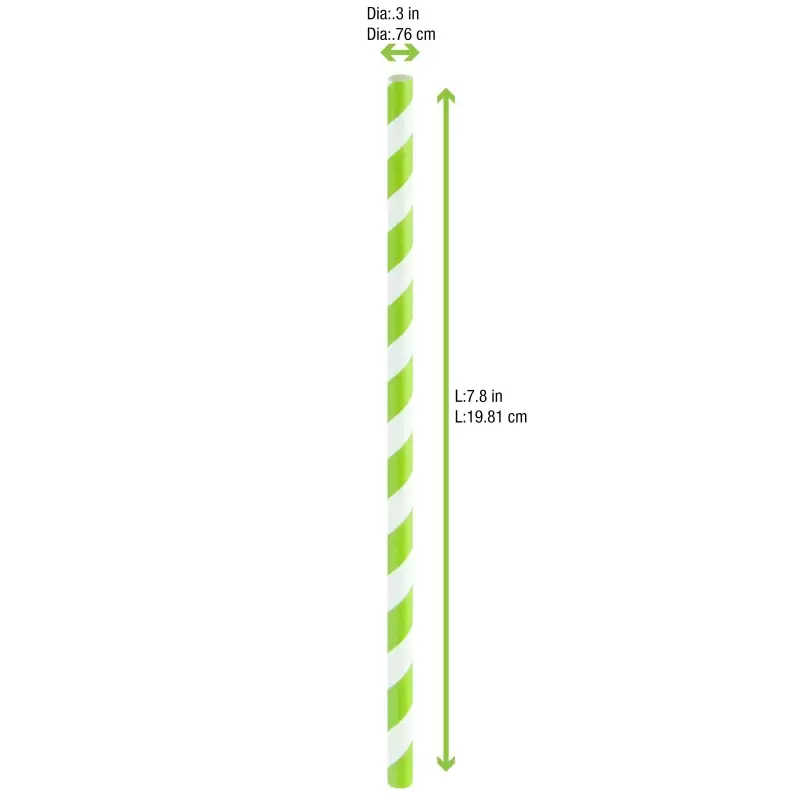 PacknWood Durable Lime Green & White Striped Giant Smoothie Paper Straws - Unwrapped - Diam.0.3'' L:7.75'' - 3000 pcs PacknWood Durable Lime Green & White Striped Giant Smoothie Paper Straws - Unwrapped - Diam.0.3'' L:7.75'' - 3000 pcs