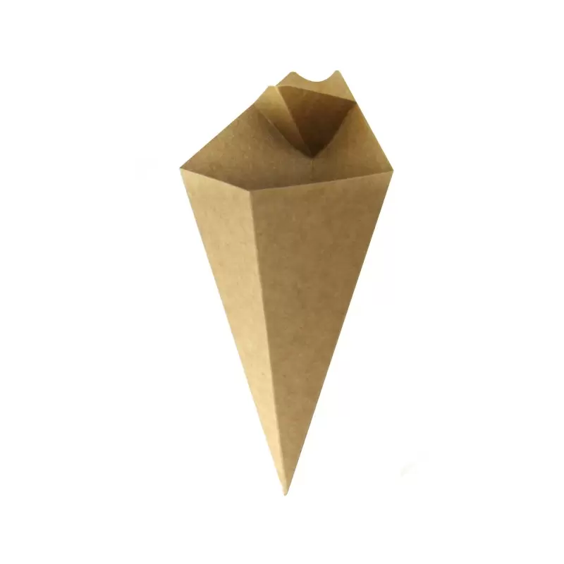 PacknWood Kraft Paper Cones With Built in Dipping Sauce Compartment - 8oz 8.75 x 5.25'' - 500 pcs PacknWood Kraft Paper Cones With Built in Dipping Sauce Compartment - 8oz 8.75 x 5.25'' - 500 pcs