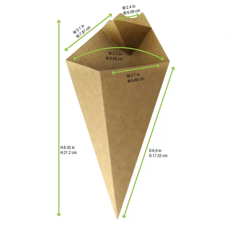 PacknWood Kraft Paper Cones With Built in Dipping Sauce Compartment - 8oz 8.75 x 5.25'' - 500 pcs PacknWood Kraft Paper Cones With Built in Dipping Sauce Compartment - 8oz 8.75 x 5.25'' - 500 pcs
