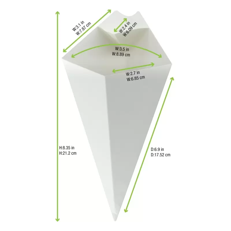 PacknWood White Paper Cones With Built in Dipping Sauce Compartment - 8oz 8.75 x 5.25'' - 500 pcs PacknWood White Paper Cones With Built in Dipping Sauce Compartment - 8oz 8.75 x 5.25'' - 500 pcs