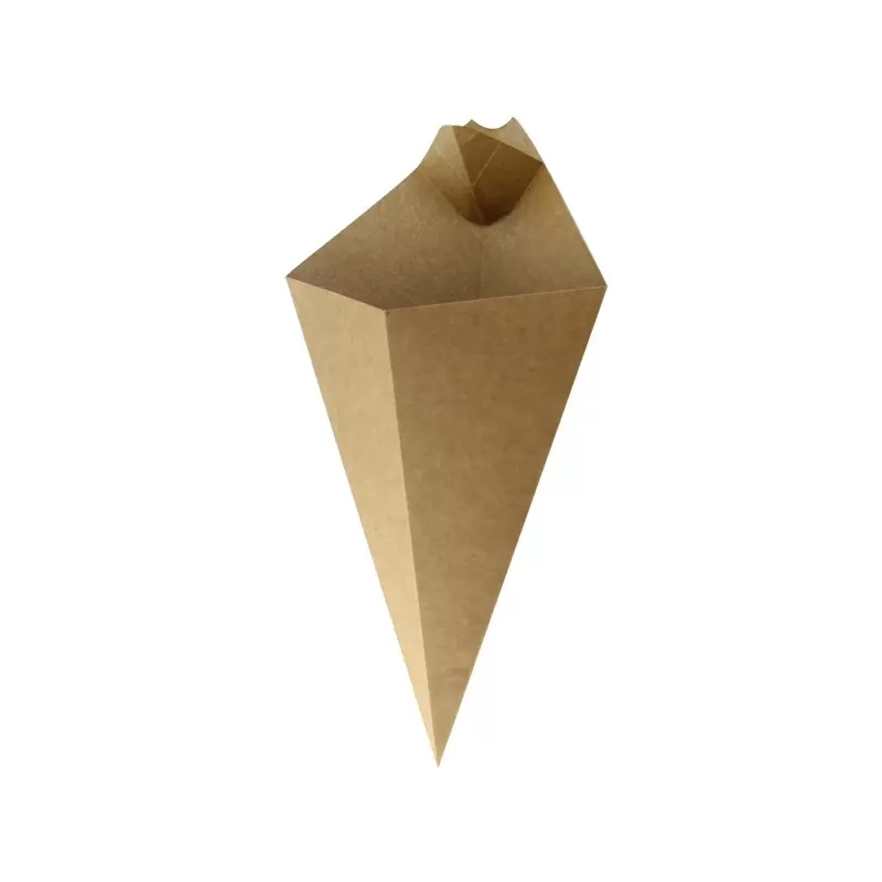 PacknWood Kraft Paper Cones With Built in Dipping Sauce Compartment - 14oz 11 x 6.5'' - 500 pcs PacknWood Kraft Paper Cones With Built in Dipping Sauce Compartment - 14oz 11 x 6.5'' - 500 pcs
