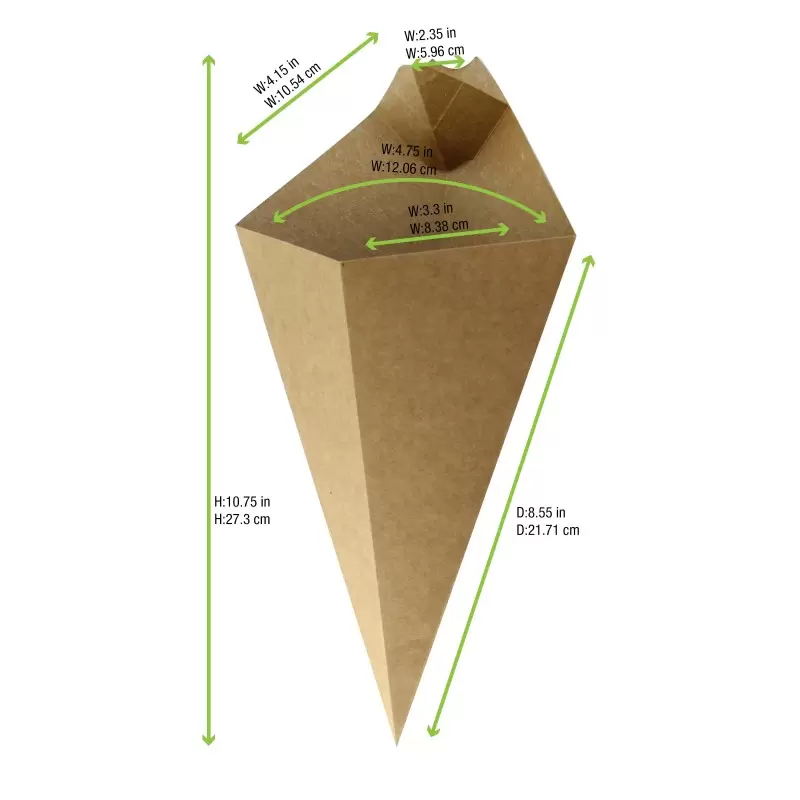 PacknWood Kraft Paper Cones With Built in Dipping Sauce Compartment - 14oz 11 x 6.5'' - 500 pcs PacknWood Kraft Paper Cones With Built in Dipping Sauce Compartment - 14oz 11 x 6.5'' - 500 pcs