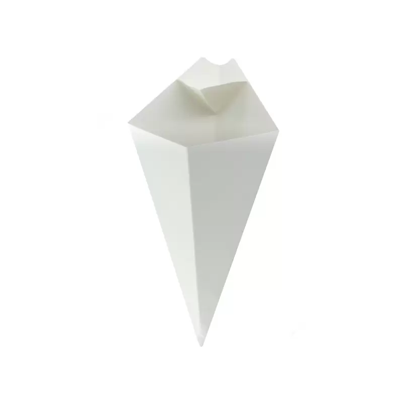 PacknWood White Paper Cones With Built in Dipping Sauce Compartment - 14oz 11 x 6.5'' - 500 pcs PacknWood White Paper Cones With Built in Dipping Sauce Compartment - 14oz 11 x 6.5'' - 500 pcs