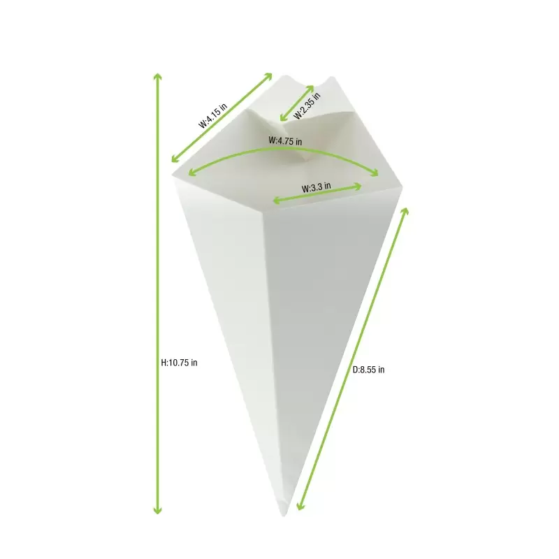 PacknWood White Paper Cones With Built in Dipping Sauce Compartment - 14oz 11 x 6.5'' - 500 pcs PacknWood White Paper Cones With Built in Dipping Sauce Compartment - 14oz 11 x 6.5'' - 500 pcs