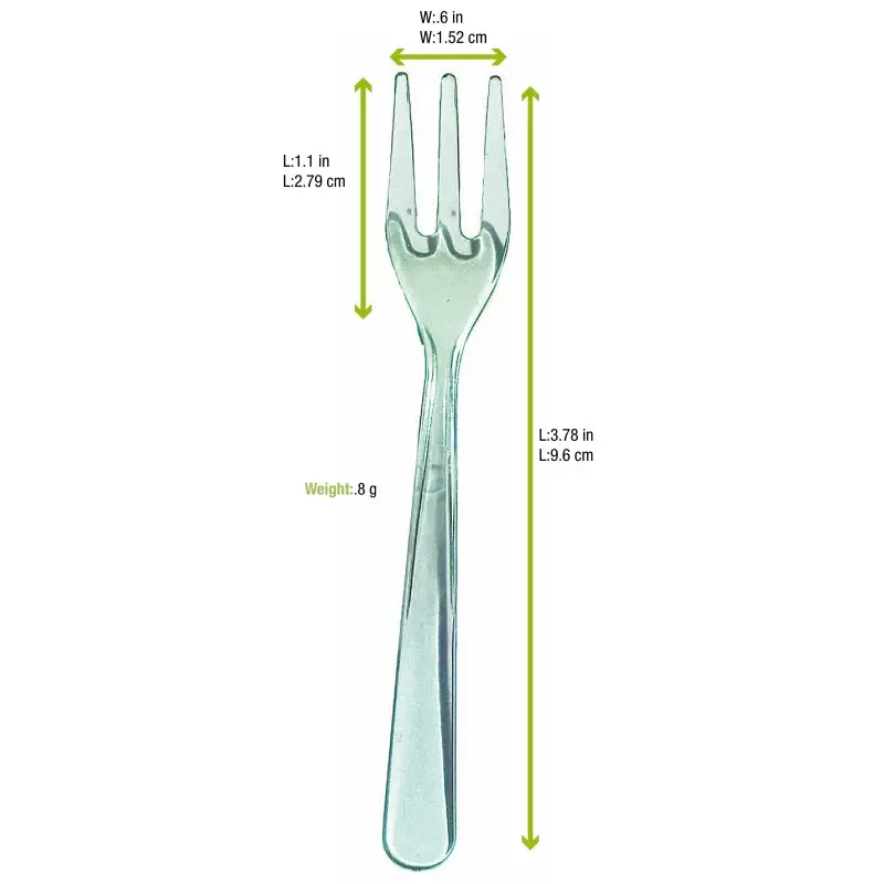 PacknWood Mini Green Transparent Fork - 3.7'' - 1000 pcs PacknWood Mini Green Transparent Fork - 3.7'' - 1000 pcs
