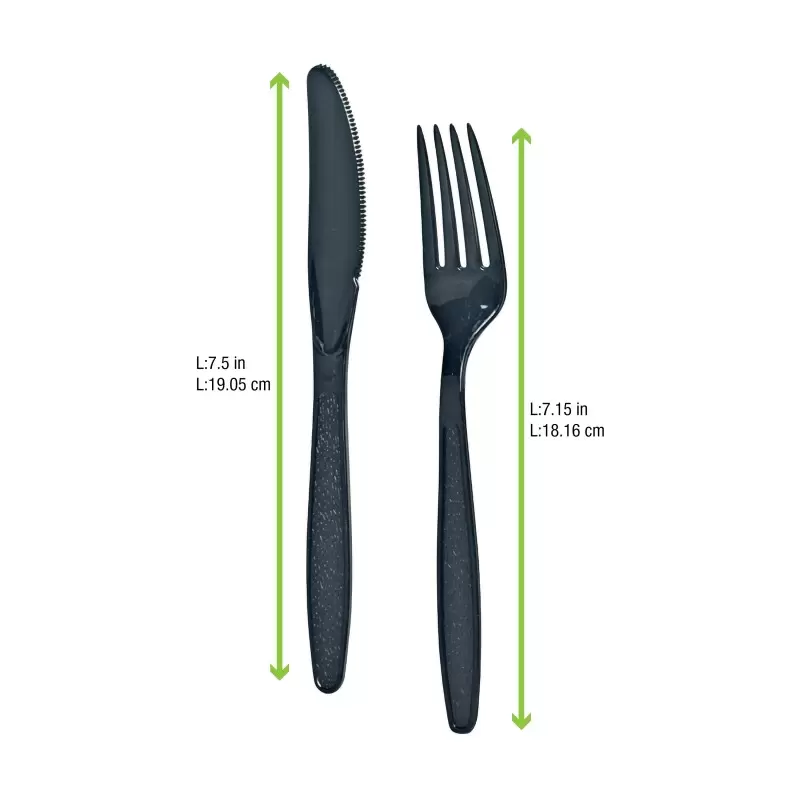PacknWood Black Cutlery Set 3-1 (Knife, Fork, Napkin) - 7.55 x 1.77'' - 250 pcs PacknWood Black Cutlery Set 3-1 (Knife, Fork, Napkin) - 7.55 x 1.77'' - 250 pcs