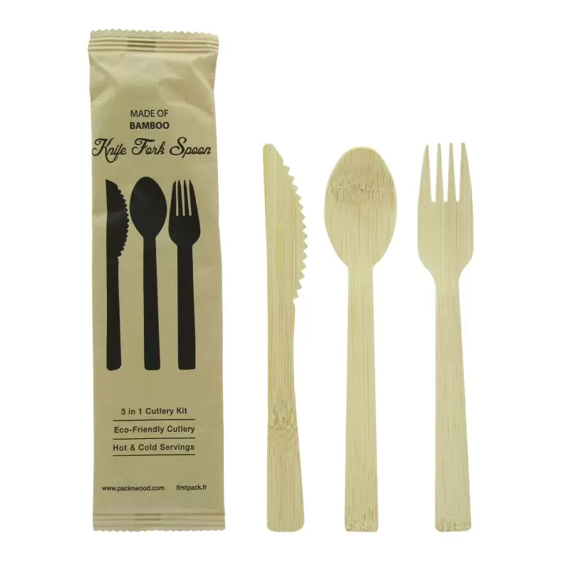 PacknWood Bamboo Cutlery Kit 3-1 (Knife, Fork, Spoon) - 6.7'' - 100 pcs PacknWood Bamboo Cutlery Kit 3-1 (Knife, Fork, Spoon) - 6.7'' - 100 pcs