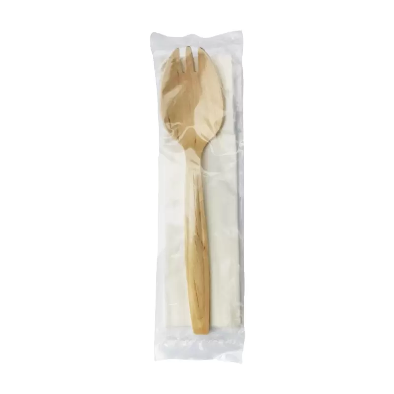 PacknWood Wooden Spork Individually Wrapped With Napkin - 5.7'' - 250 pcs PacknWood Wooden Spork Individually Wrapped With Napkin - 5.7'' - 250 pcs