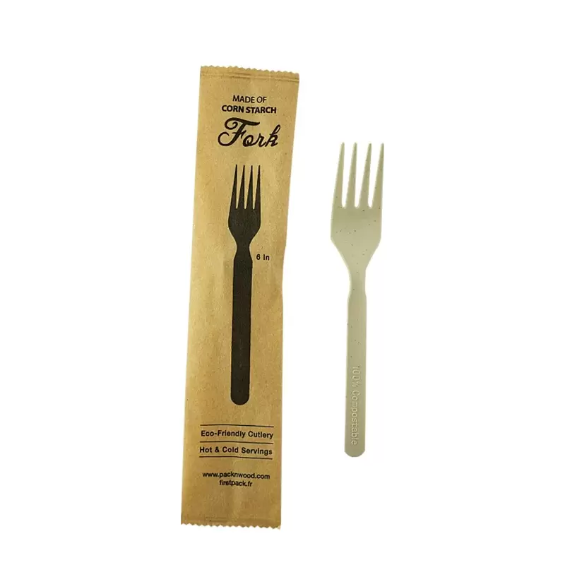 PacknWood Compostable & Heat Proof Corn - Bamboo Fiber Fork Individually Wrapped '' A Paper Wrapper - 6'' - 500 pcs PacknWood Compostable & Heat Proof Corn - Bamboo Fiber Fork Individually Wrapped '' A Paper Wrapper - 6'' - 500 pcs