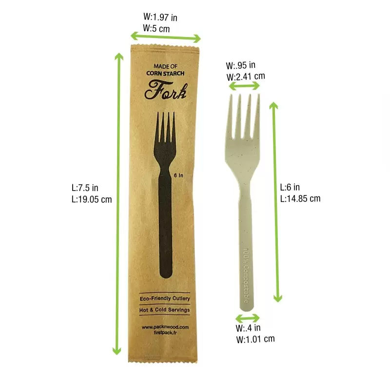 PacknWood Compostable & Heat Proof Corn - Bamboo Fiber Fork Individually Wrapped '' A Paper Wrapper - 6'' - 500 pcs PacknWood Compostable & Heat Proof Corn - Bamboo Fiber Fork Individually Wrapped '' A Paper Wrapper - 6'' - 500 pcs