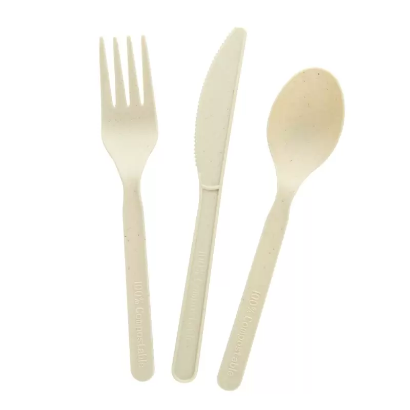 PacknWood Compostable Bamboo Fiber 3-1 Cutlery Kit With Compostable Bag (Knife, Fork, Spoon, Napkin) - 6'' - 500 pcs PacknWood Compostable Bamboo Fiber 3-1 Cutlery Kit With Compostable Bag (Knife, Fork, Spoon, Napkin) - 6'' - 500 pcs